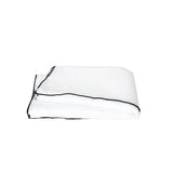 White linen table runner with black edge
