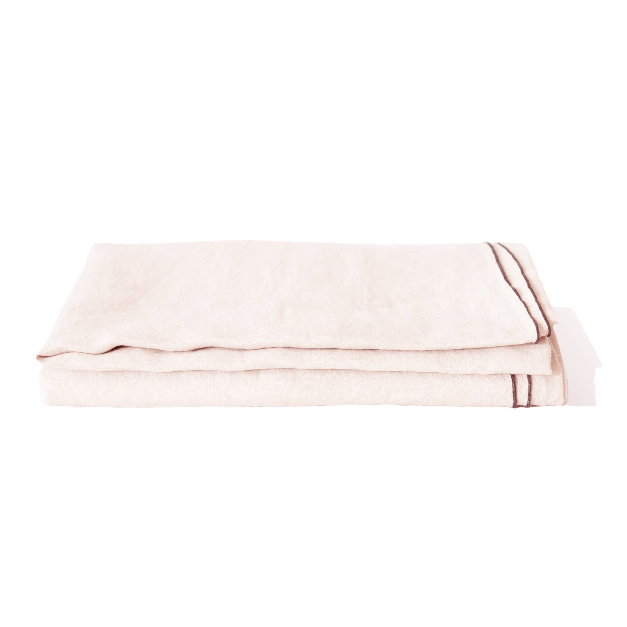 Blush linen tablecloth with black edge