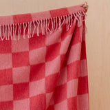 Recycled Wool Blanket in Pink & Red Checkerboard