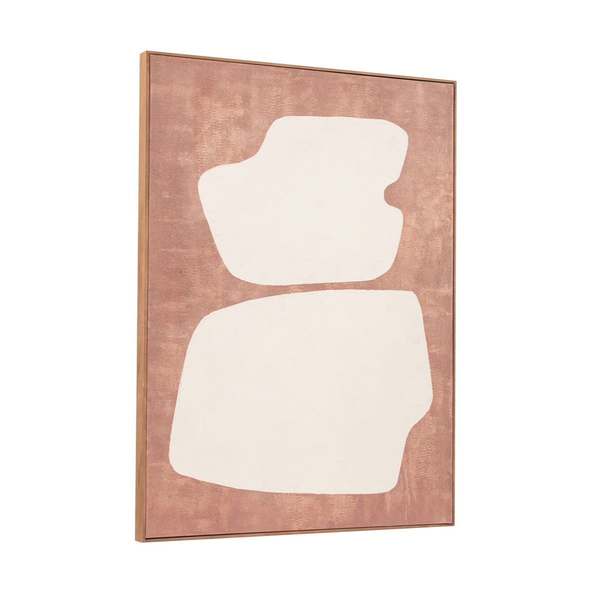 Abstract art piece with white shapes on a brown background