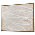 Abstract art piece with wavy lines in a wooden frame on a white background