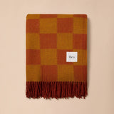 Recycled Wool Blanket in Mustard & Orange Checkerboard