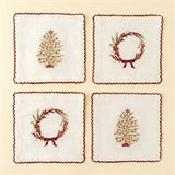 Embroidered Holiday Cocktail Napkins S/4