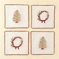 Embroidered Holiday Cocktail Napkins S/4