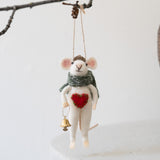 Winter Mouse w/ Heart & Bell Ornament