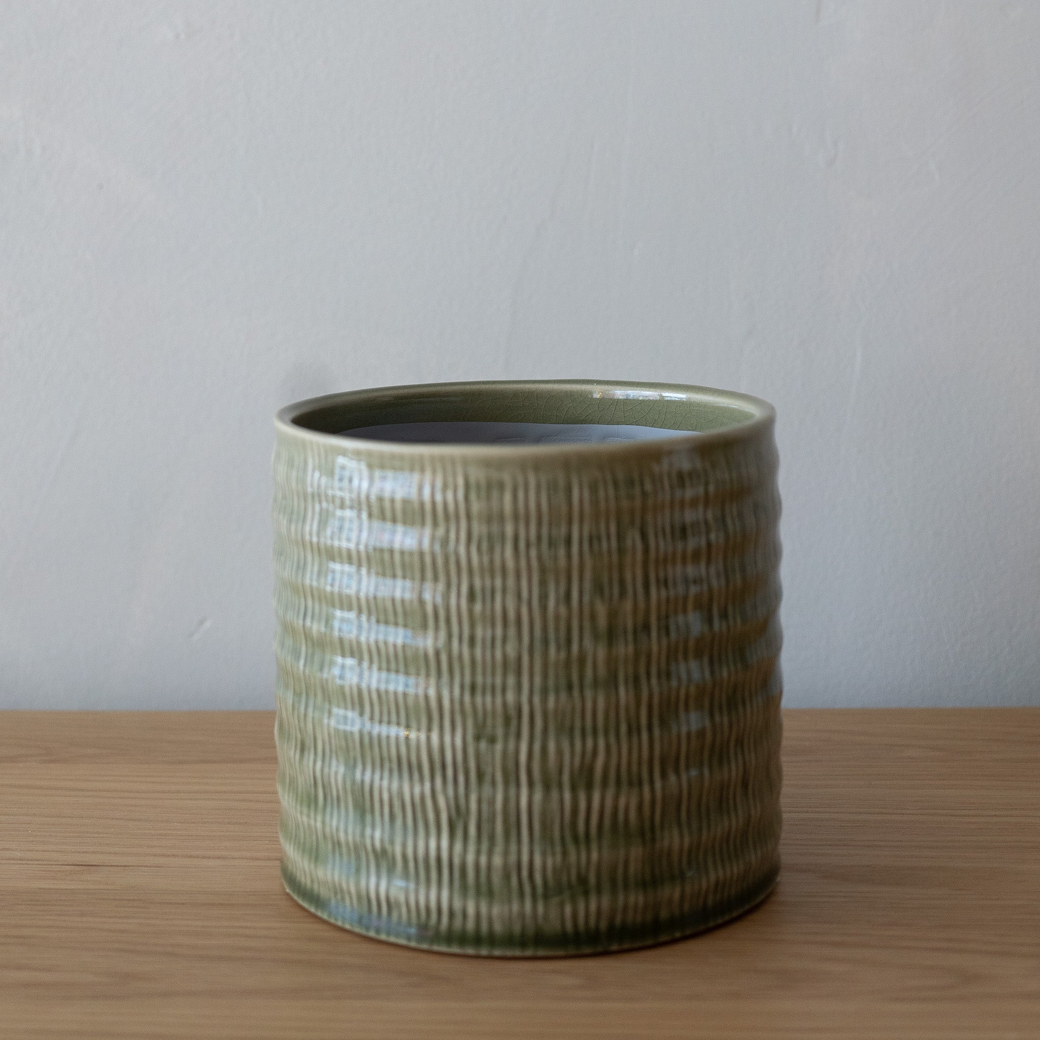 Textured Ceramic Planter Green