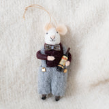 Festive Mouse Holding Wine Ornament
