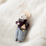 Festive Mouse Holding Wine Ornament