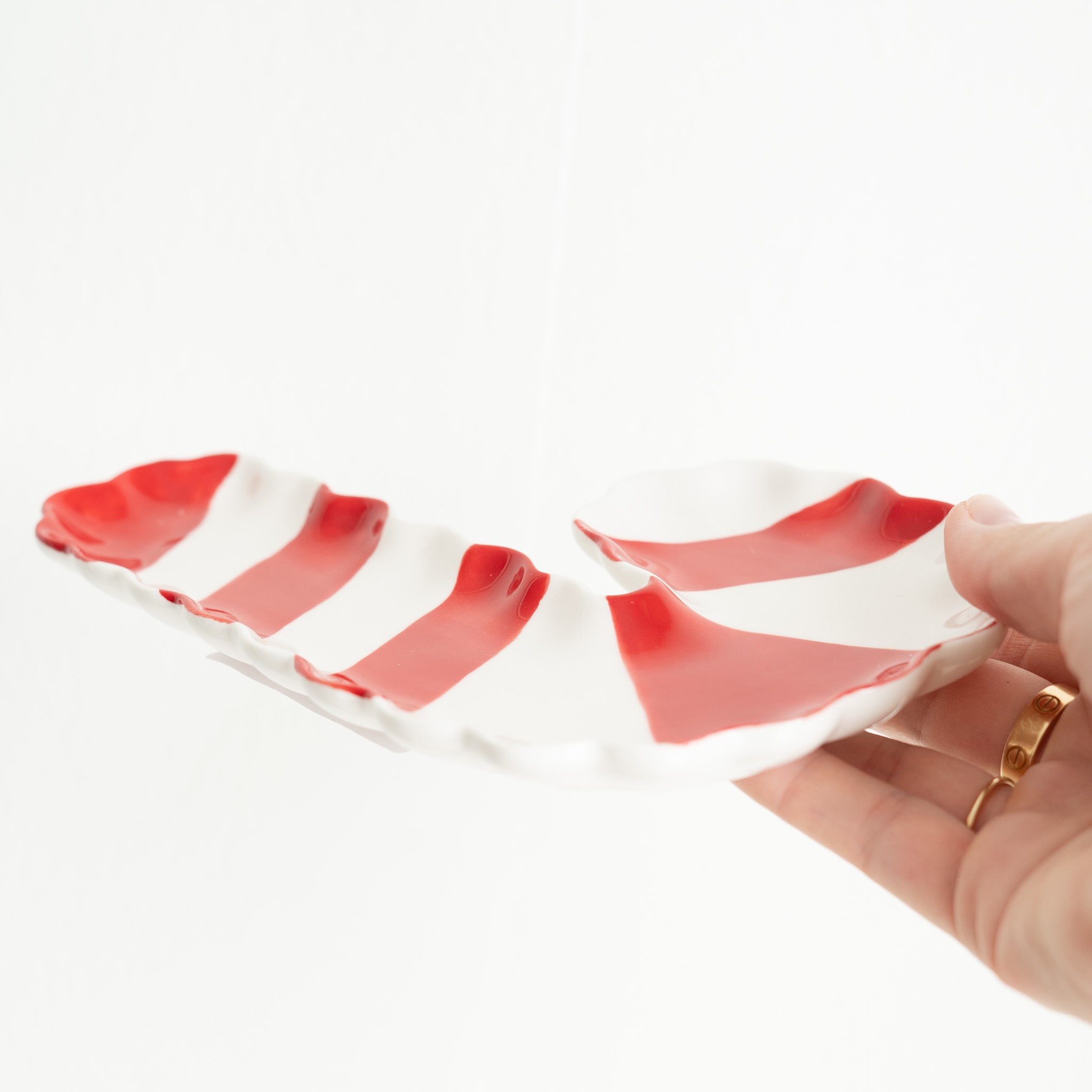 Scalloped Striped Candy Cane Shaped Dish