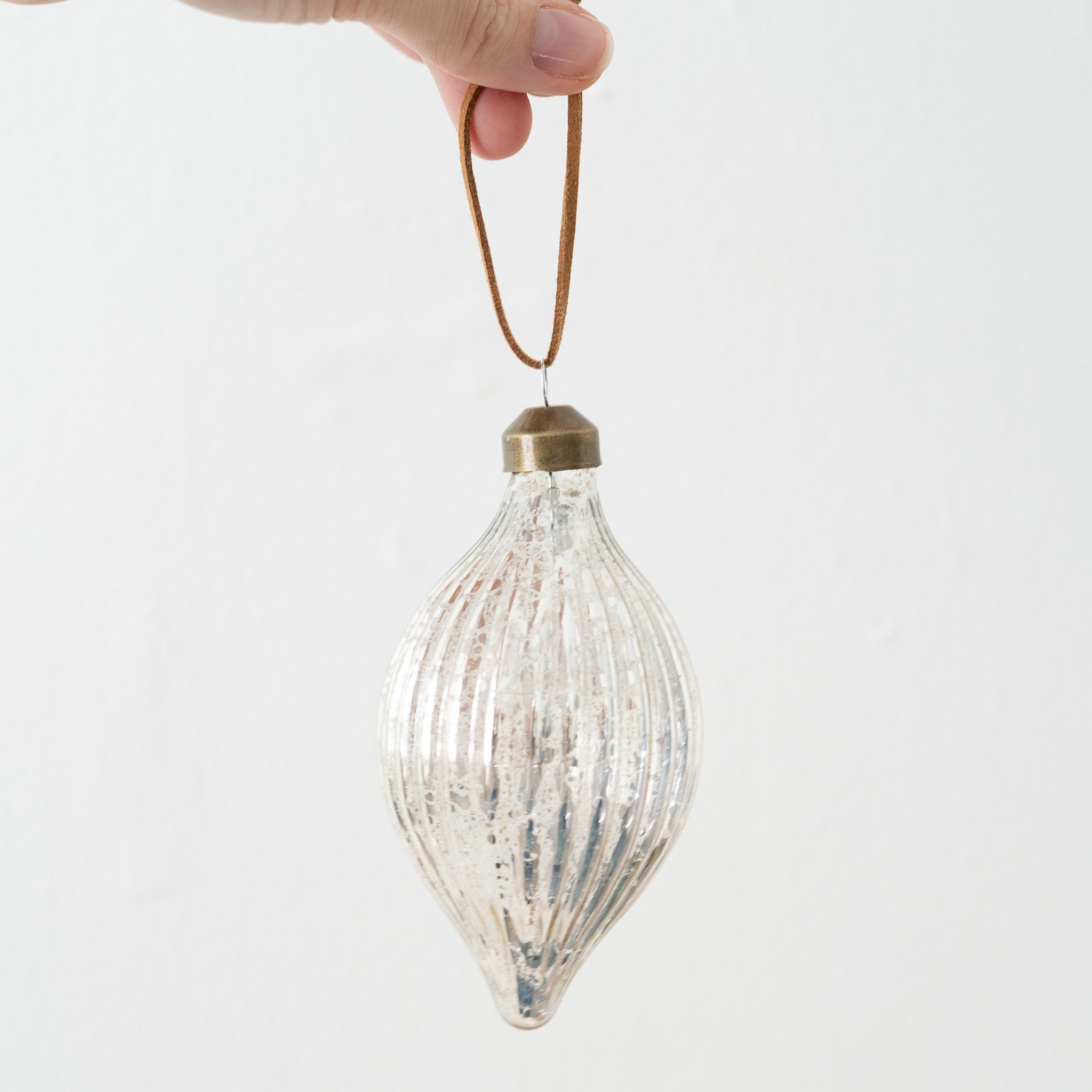 Ribbed Mercury Glass Drop Ornament
