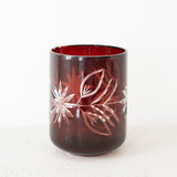 Burgundy Engraved Glass Candle Holder