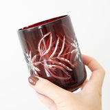 Burgundy Engraved Glass Candle Holder