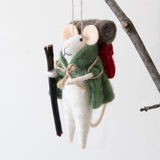 Hiking Mouse with Stick Ornament