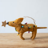 Tan Dog Wrapped in Lights Ornament