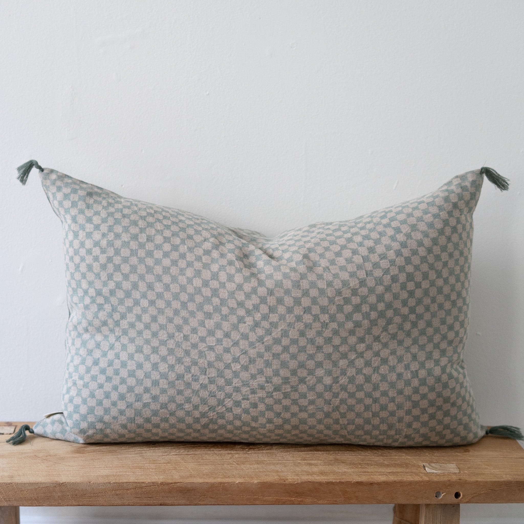 Block Print Check Linen Pillow