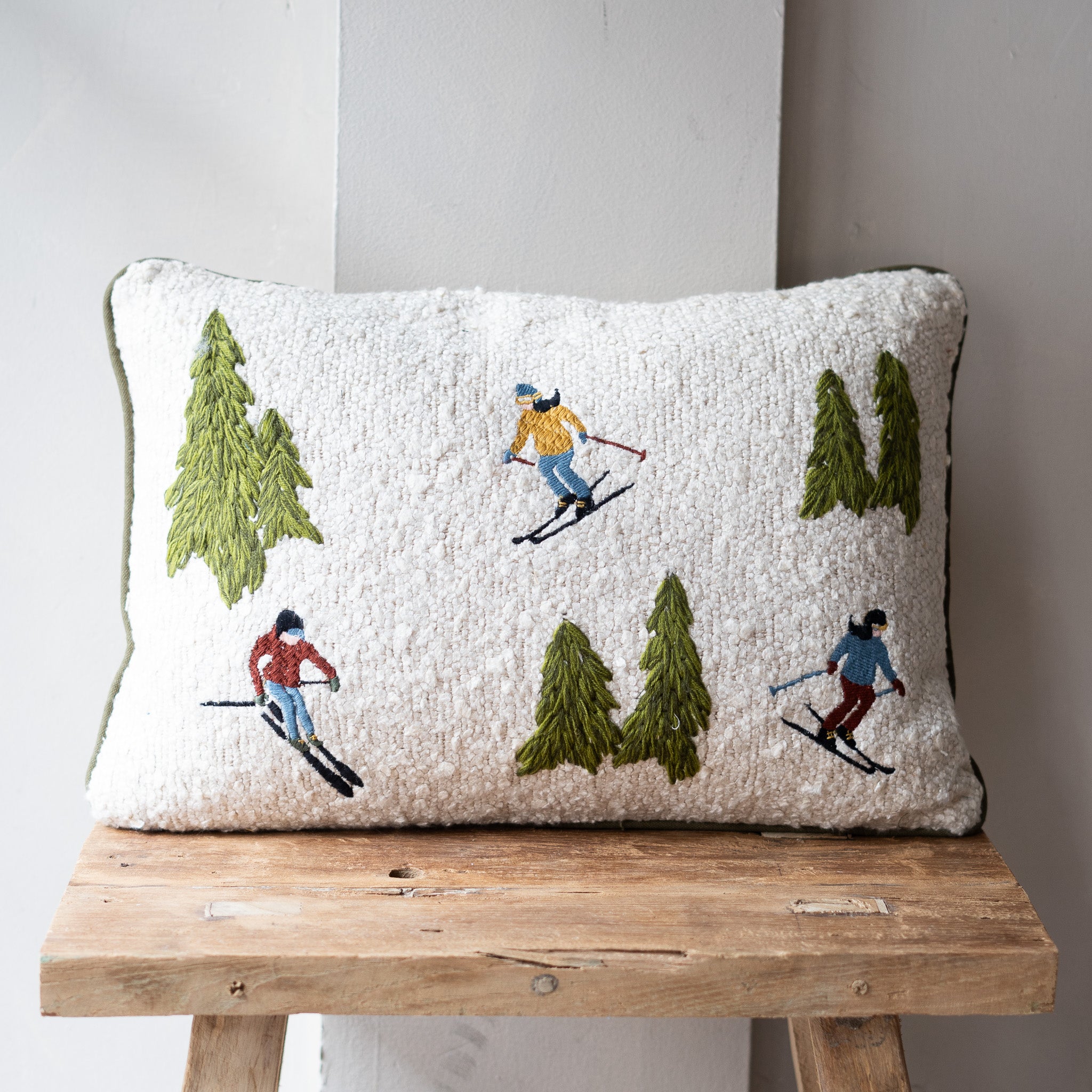 Ski Scene Boucle Pillow