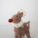Felt Reindeer w/ Red Nose Ornament