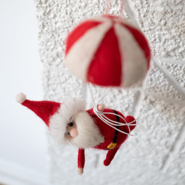Felt Parachuting Santa Ornament