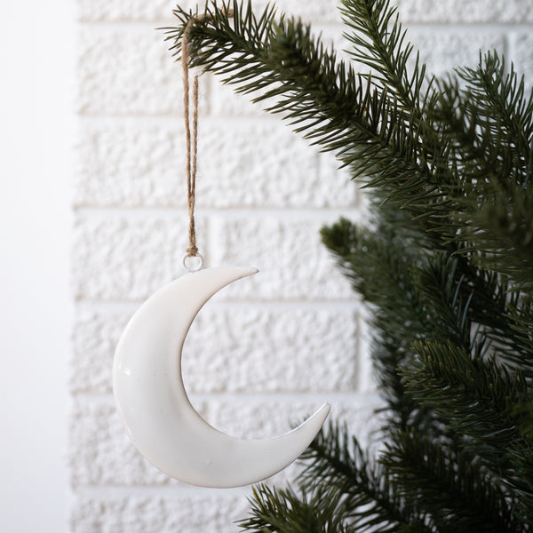 White Enamel Crescent Moon Ornament