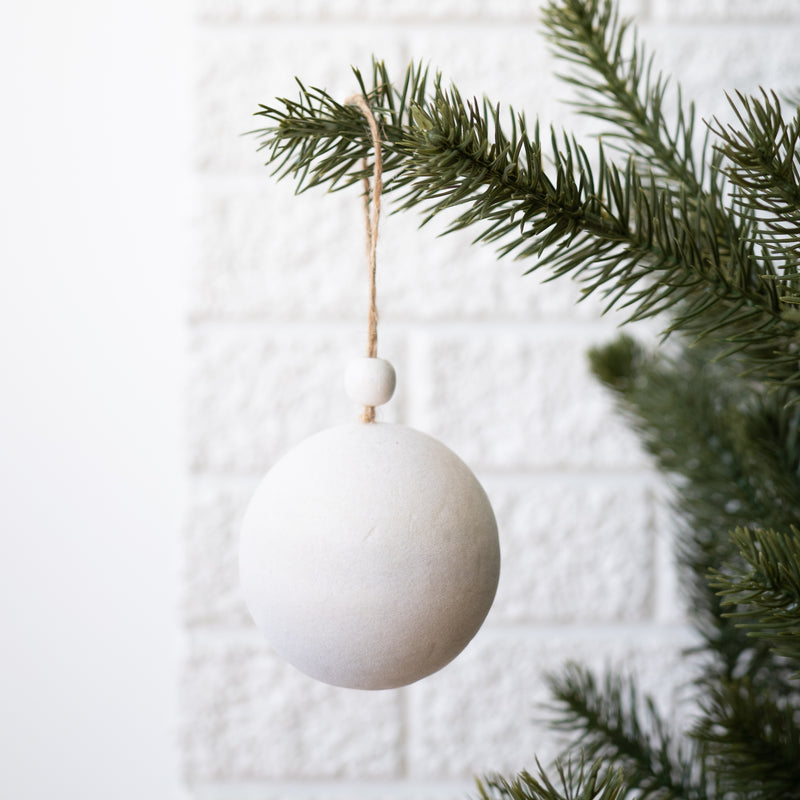White Flock Cover Ball Ornament