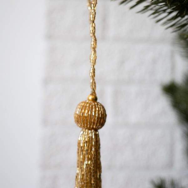 Gold Glass Bead Tassel Ornament
