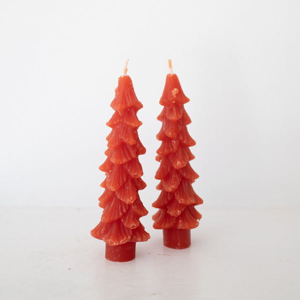 5"H Unscented Tree Shaped Taper Candles Berry - Set of 2