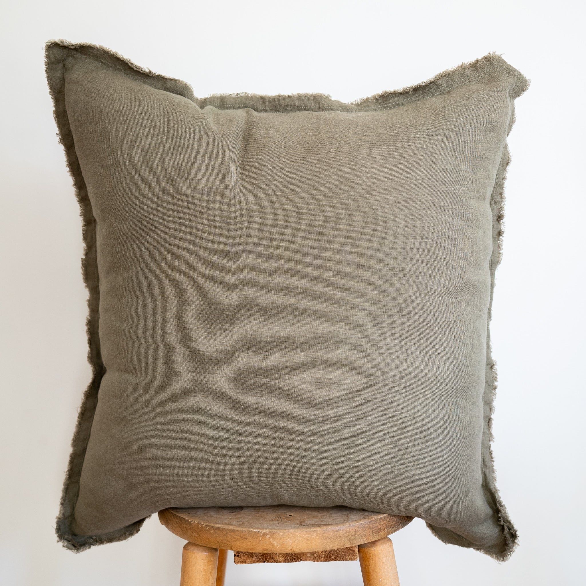 Square Fringed Linen Pillow - Moss