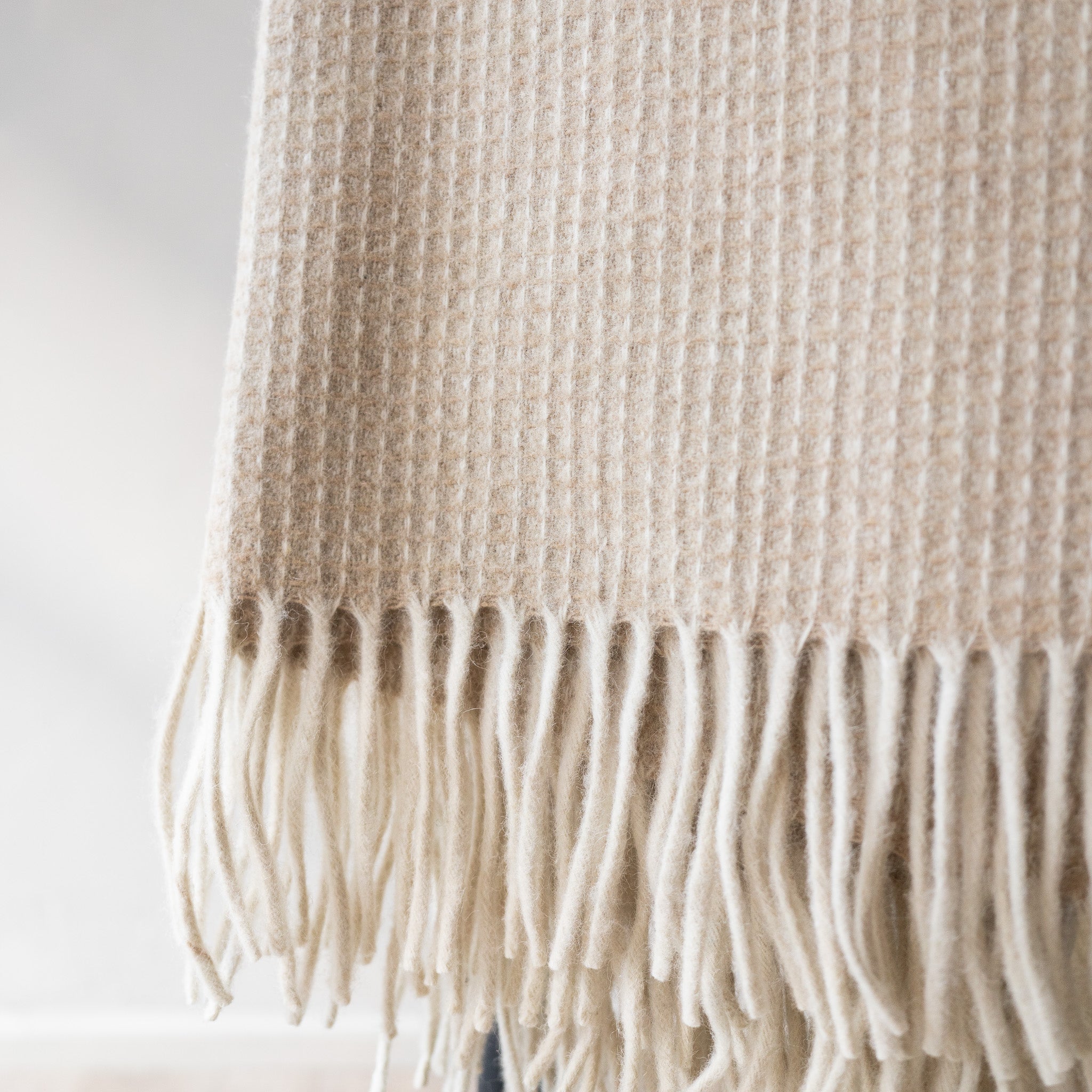 Recycled Wool Throw Blanket in Camel Waffle