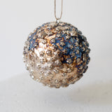 Deep Blue Star Embossed Ball Ornament