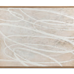 Abstract art piece with wavy lines on a beige background, framed in wood.