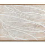Abstract art piece with wavy lines on a beige background, framed in wood.