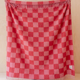 Recycled Wool Blanket in Pink & Red Checkerboard