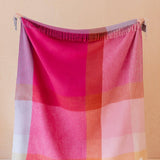 Recycled Wool Blanket in Pink Waffle Block