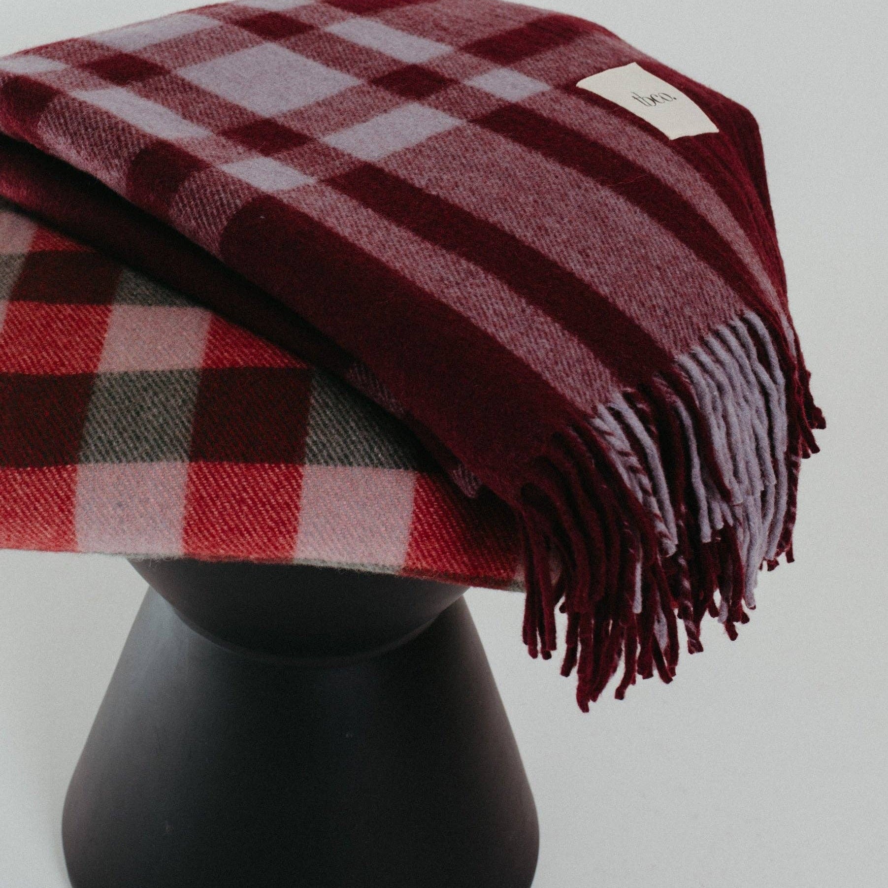 Recycled Wool Blanket in Burgundy Modern Tartan