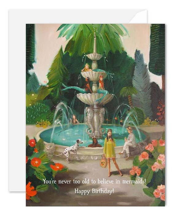 Selfie At The Mermaid Public Fountain Birthday Card