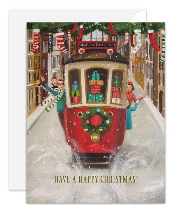 The Peppermint Family Christmas Trolley Card