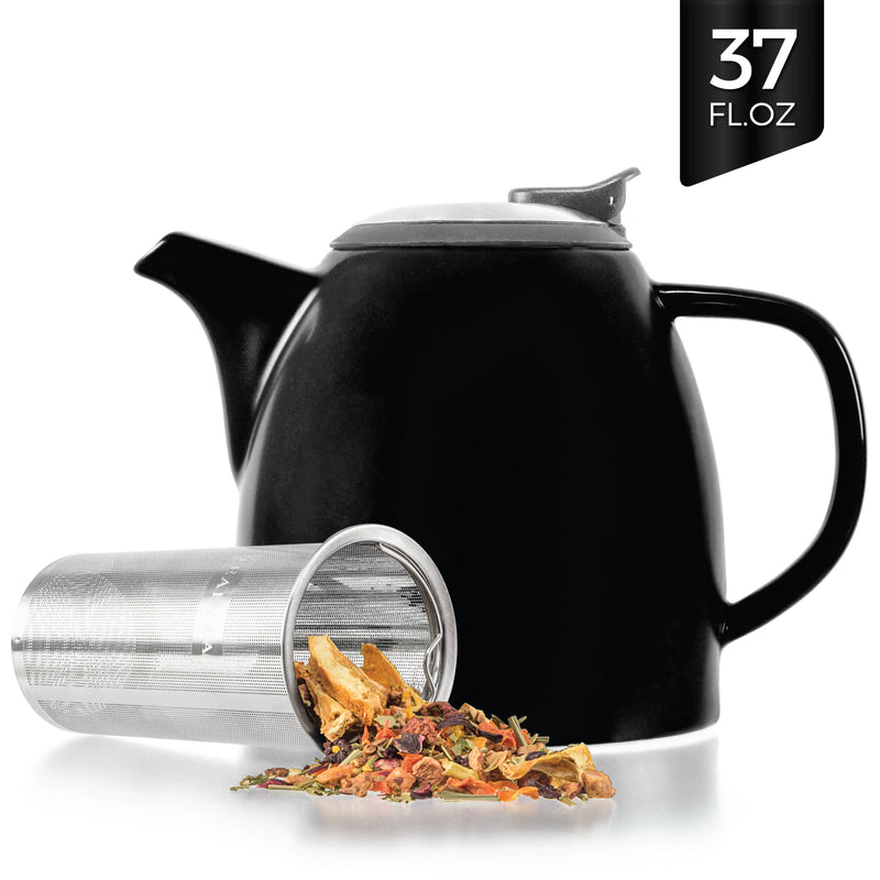 Drago Black Ceramic Teapot With Infuser 37oz