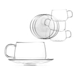 Clear Glass Cups w/ Saucer - Set of 4