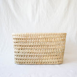 open weave handwoven straw rectangular storage basket