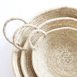 nestable small medium and large handwoven straw plate with handles