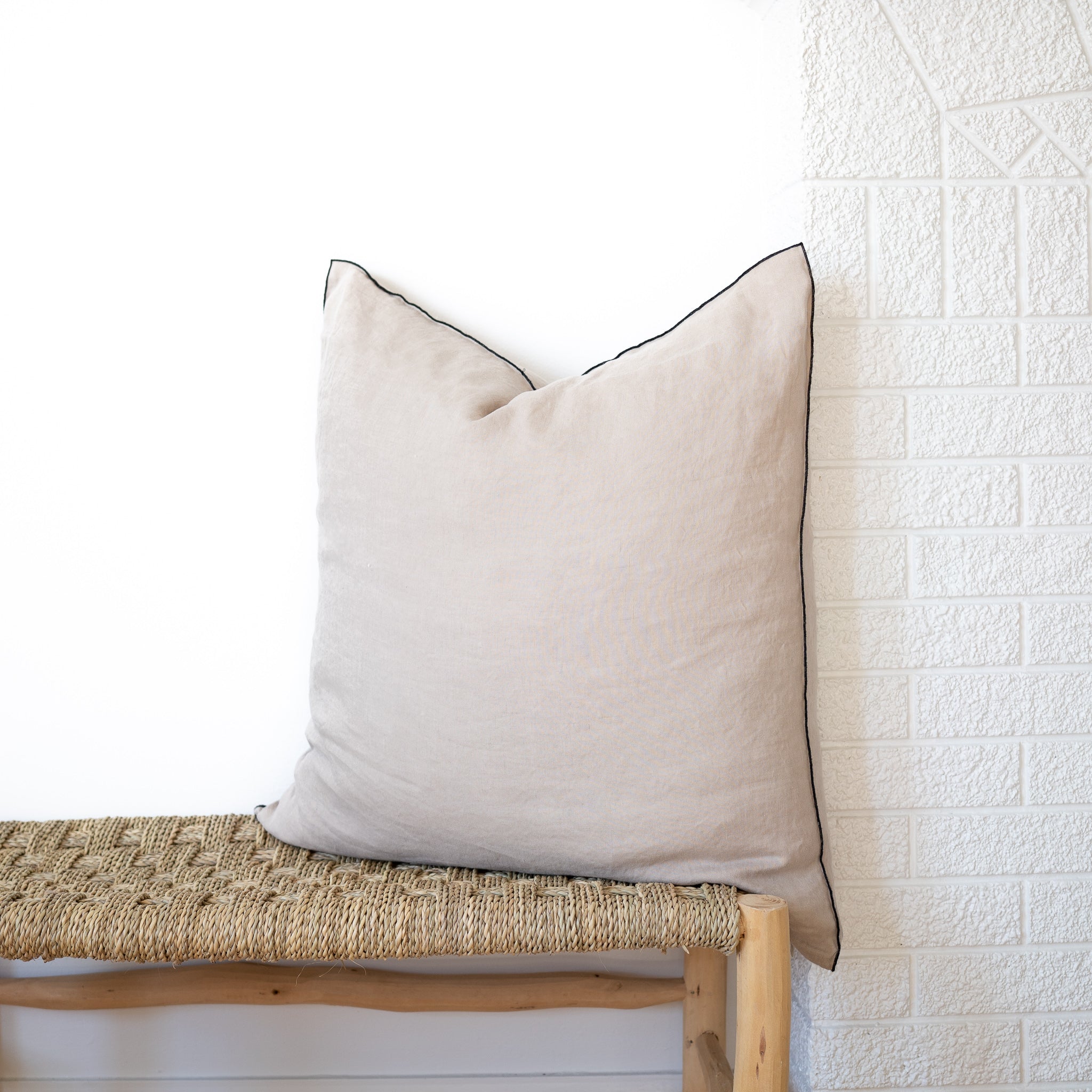 natural square linen pillow with black edges