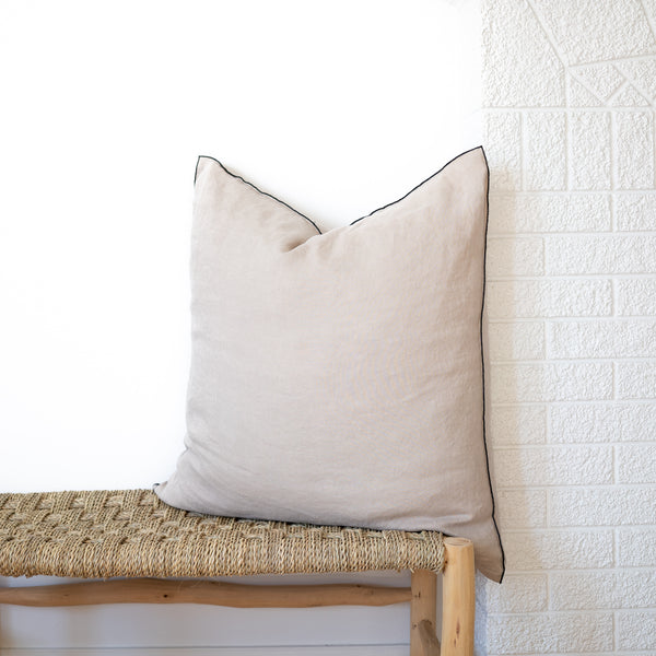 natural square linen pillow with black edges