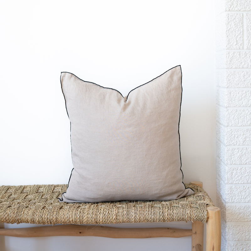natural beige square linen pillow with black edges