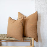 2 sizes of camel square linen pillow with black edges