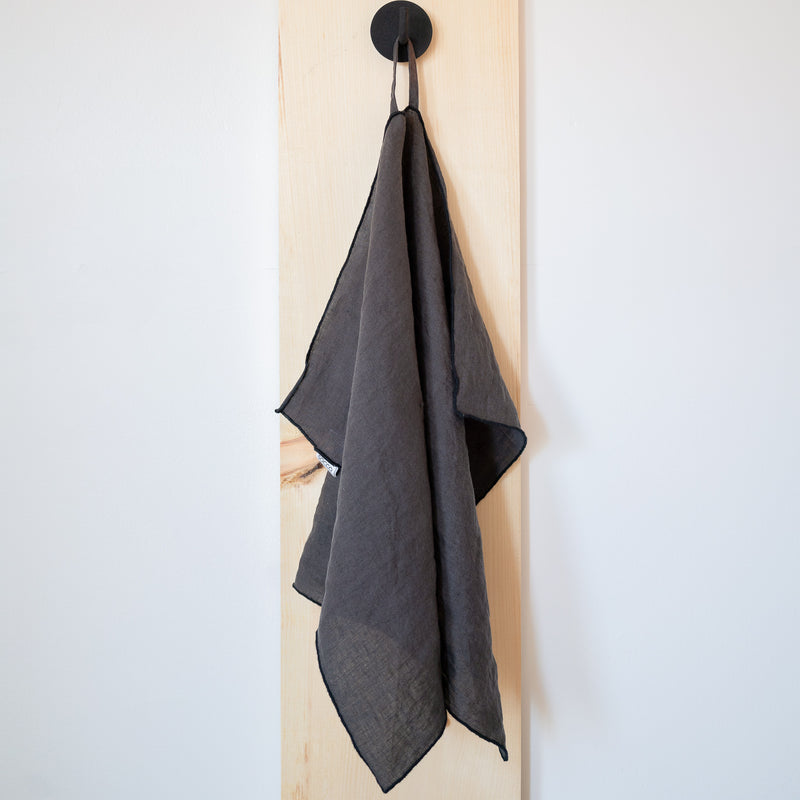 charcoal linen tea towels with black edge