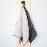 natural beige and charcoal linen tea towels with black edge