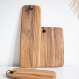 Square and slim rectangular acacia wood board with leather strap