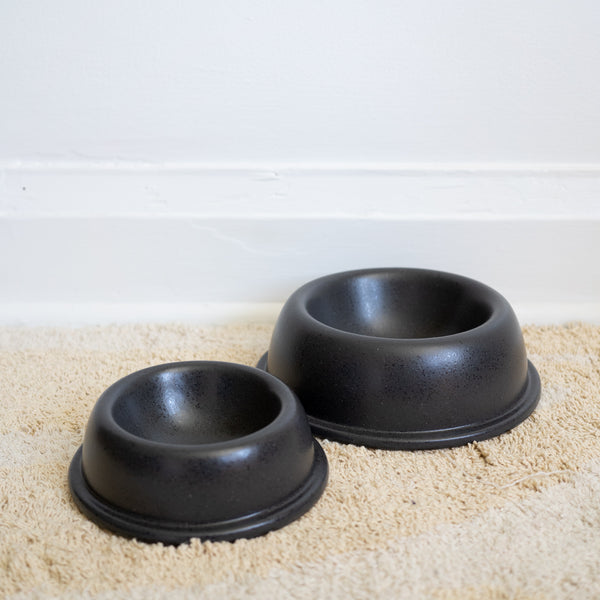 Large and Small ceramic hand made pet food/water bowl in seed gray