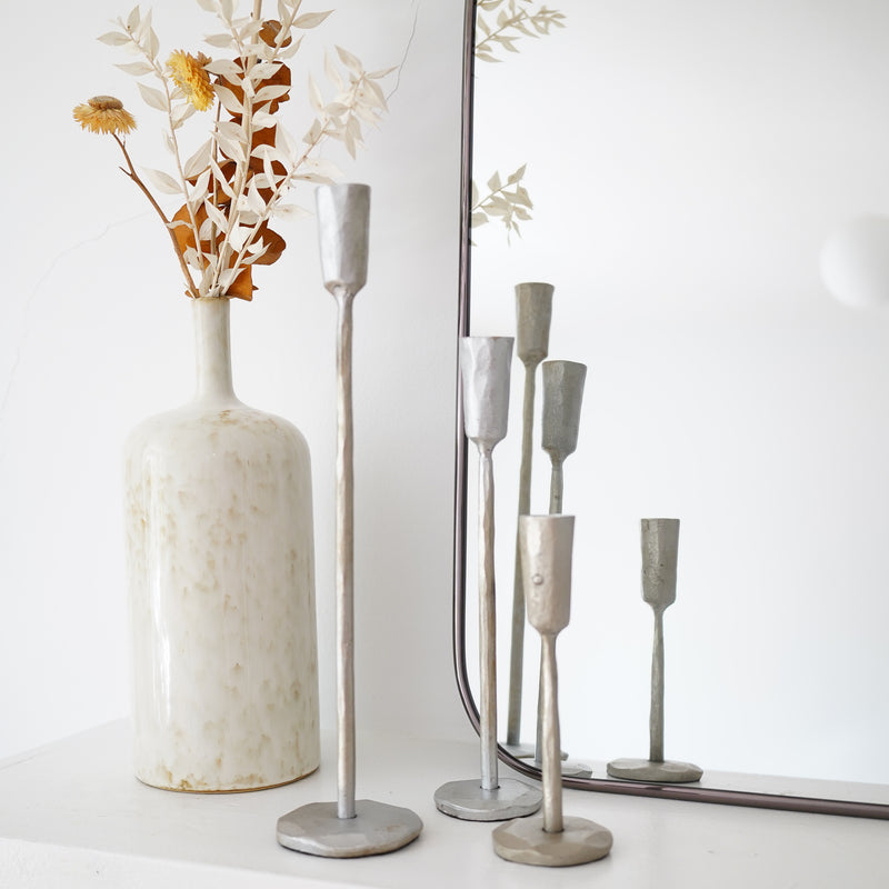 Silver Luna Forged Candlestick