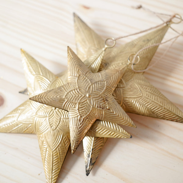 Embossed Two-Sided Star Ornaments - Set of 3